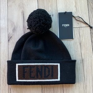 Fendi logo patch beanie hat